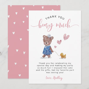 Carte De Remerciements Teddy Bear Anniversaire fête rose