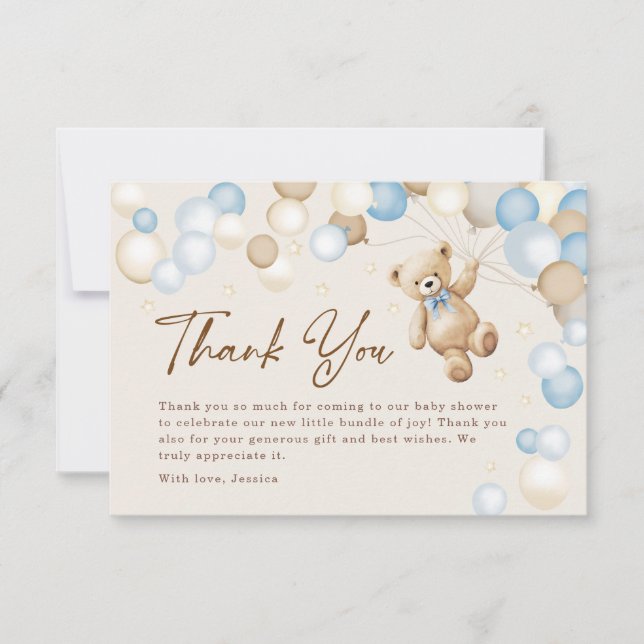 Carte De Remerciements Teddy Bear Boy Baby Shower (Devant)