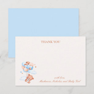 Carte De Remerciements Teddy Bear Boy Blue Bearly Wait Baby shower