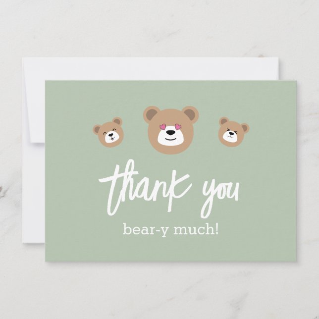 Carte De Remerciements Teddy Bear mignonne Beary vert beaucoup Baby showe (Devant)