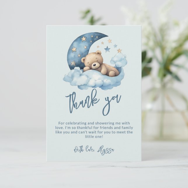 Carte De Remerciements Teddy Bear Over the Moon Baby shower (Debout devant)