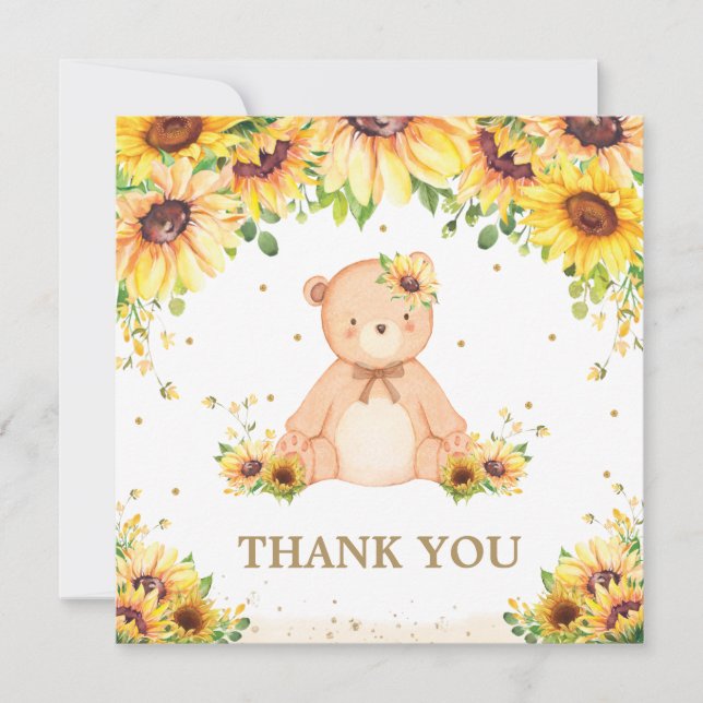 Carte De Remerciements Teddy Bear Sunflower Baby shower Floral Anniversai (Devant)