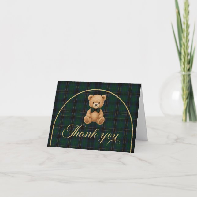 Carte De Remerciements Teddy Bear Tartan Baby Shower Thank You Card (Devant)