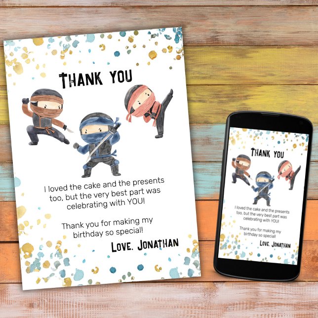 Carte De Remerciements Téléchargeable Ninja Anniversaire de enfant Party  (Créateur téléchargé)