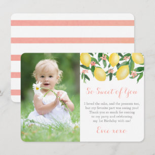 Carte De Remerciements Tellement Doux De Vous Citrons Fille Photo D'Anniv
