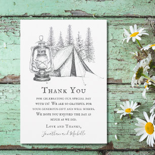Carte De Remerciements Tente, lanterne et bois croquis Mariage de camping