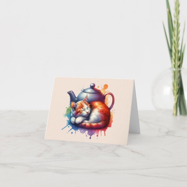 Carte De Remerciements Teote de chat couché aquarelle (Devant)