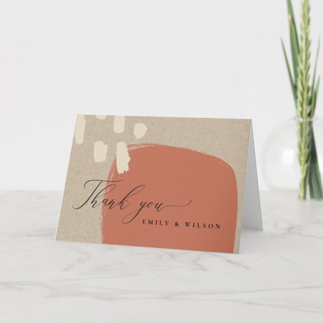 CARTE DE REMERCIEMENTS TERRACOTTA ABSTRAIT MODERNE RED KRAFT MARIAGE THAN (Devant)