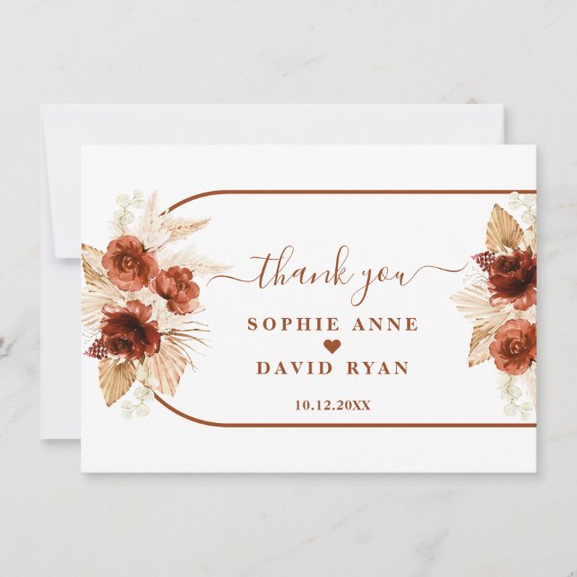 Carte De Remerciements Terracotta Arch Pampas Grass Mariage Floral (Devant)