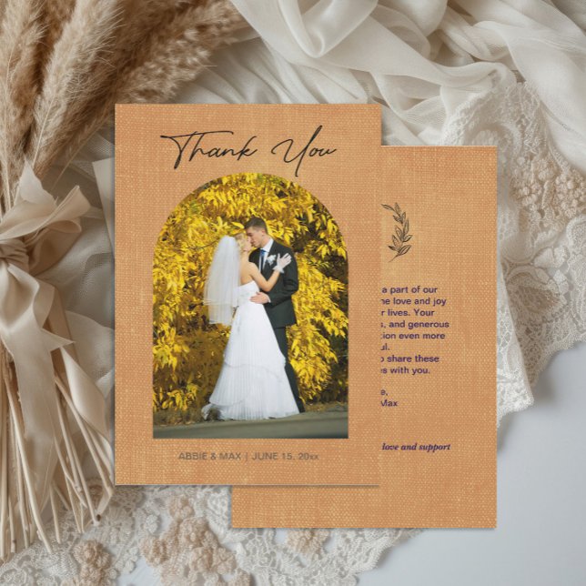 Carte De Remerciements Terracotta Arch Photo Monogram Wedding Thank You (Autumn arch photo wedding thank you card)