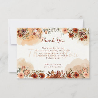 Carte De Remerciements Terracotta Boho Floral Automne Élégant Rustique