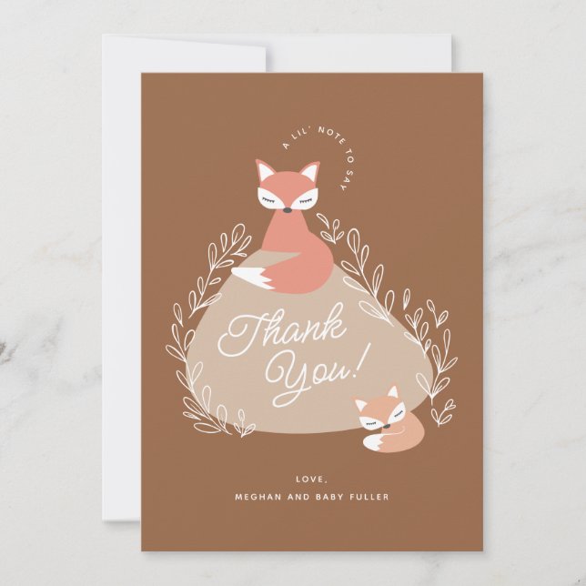 Carte De Remerciements Terracotta Boho Woodland Foxes Baby shower plat (Devant)