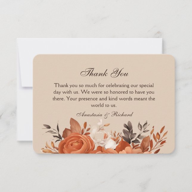 Carte De Remerciements Terracotta légère et Mariage orange brûlé (Devant)