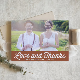 Carte De Remerciements Terracotta Love and Thanks Retro Photo Mariage