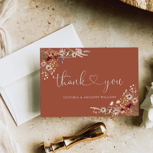 Carte De Remerciements Terracotta Minuscule Fête des mariées Fleur sauvag (Créateur téléchargé)