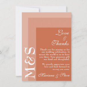 Carte De Remerciements Terracotta Moderne Initiales Script Mariage