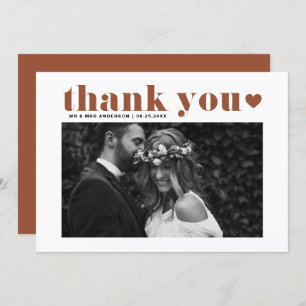 Carte De Remerciements Terracotta Retro Bold Typographie Mariage photo