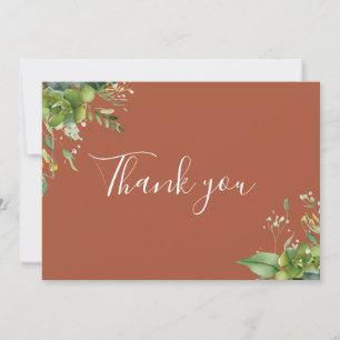 Carte De Remerciements Terracotta Verdure Floral Élégant Script