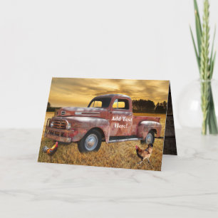 Carte De Remerciements Terrain de ferme de camions antiques Red