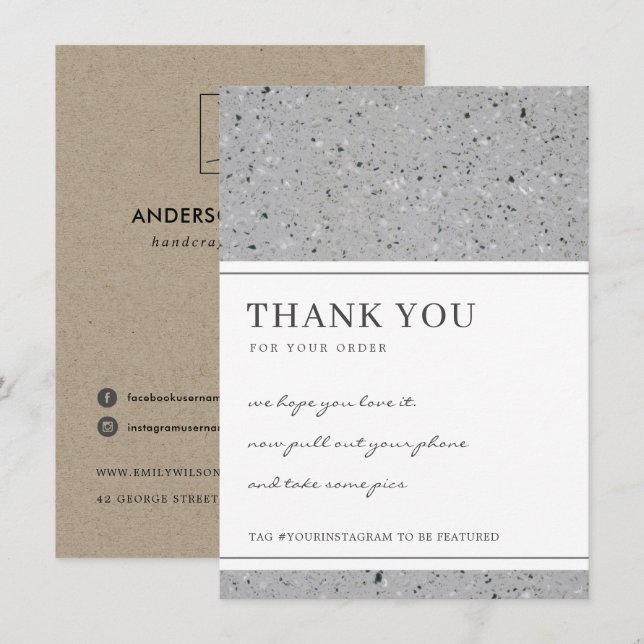 CARTE DE REMERCIEMENTS TERRAZZO SPECKED MOTIF ENTREPRISE LOGO (Devant / Derrière)
