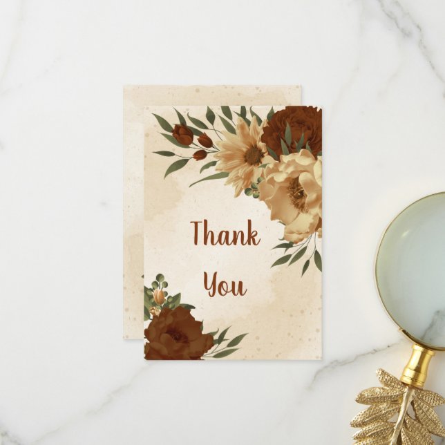 Carte De Remerciements terre cuite rustique tonalité de terre floral (Devant/Arrière en situation)
