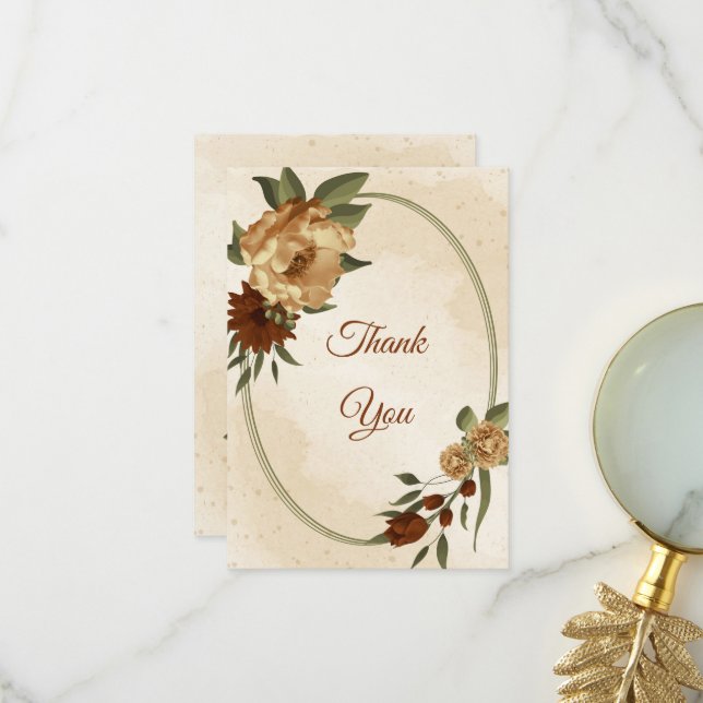 Carte De Remerciements terre cuite rustique tonalité de terre floral (Devant/Arrière en situation)