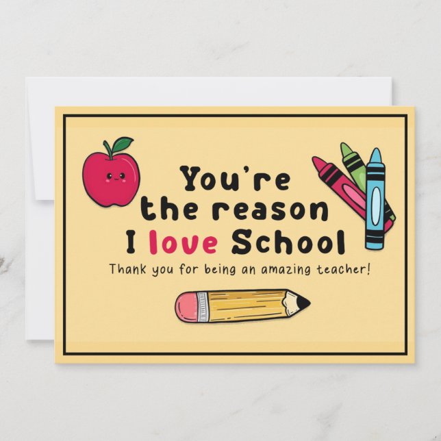 Carte De Remerciements T'es la raison pour laquelle j'aime l'école Remerc (Devant)