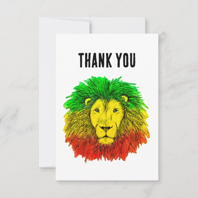 Carte De Remerciements Tête de lion Rasta rouge jaune vert dessin Jamaïqu (Devant)