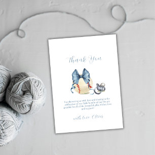 Carte De Remerciements Tétine Arc Bleu Baseball Sport Garçon Baby Shower 
