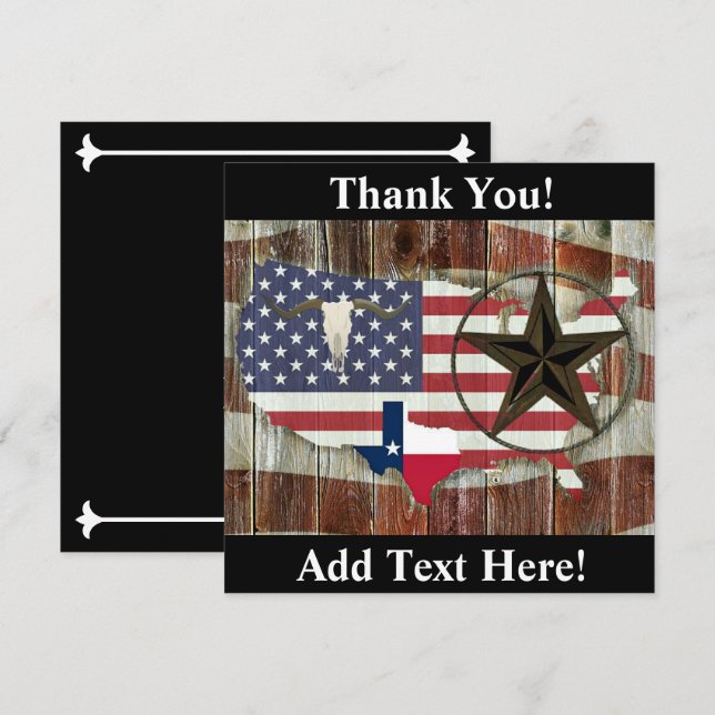 Carte De Remerciements Texas Lone Star Texas Longhorn Texas State Map (Devant / Derrière)