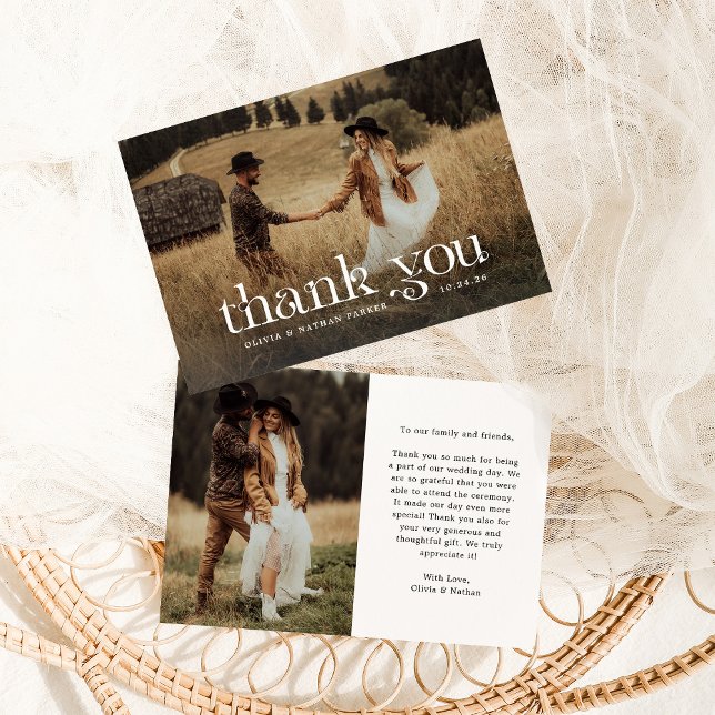 Carte De Remerciements Texte chic et beau | Mariage photo Classy Two (Créateur téléchargé)