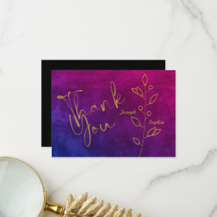 Carte De Remerciements Texture de luxe Purple & Gold feuille Mariage