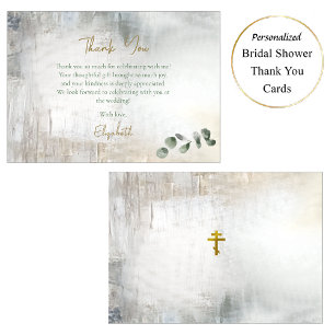 Carte De Remerciements Texture de mariage eucalyptus gris or Shower