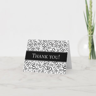 Carte De Remerciements Thank You 30th Random Number Black/White