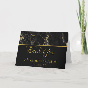 Carte De Remerciements Thank You Black and Gold Elegant Marble