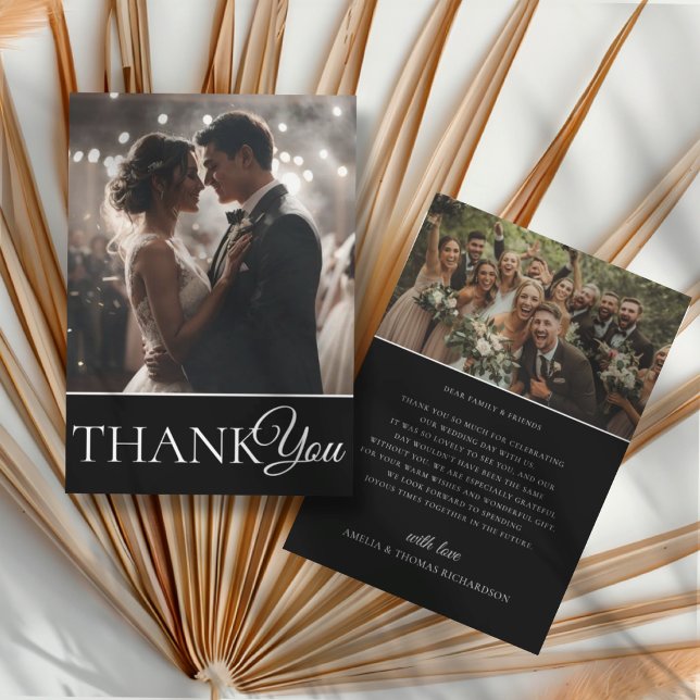 Carte De Remerciements Thank You Black & White 2 Photo Wedding (Créateur téléchargé)