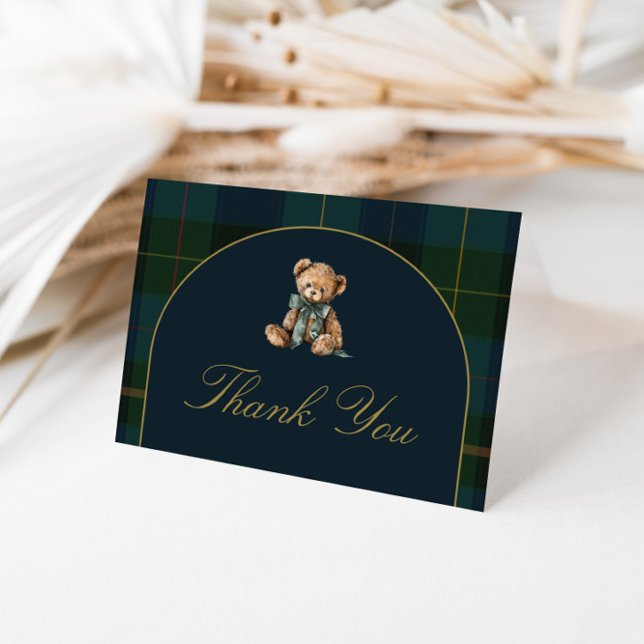 Carte De Remerciements Thank You Card Classic Dark Green + Blue Plaid  (Créateur téléchargé)