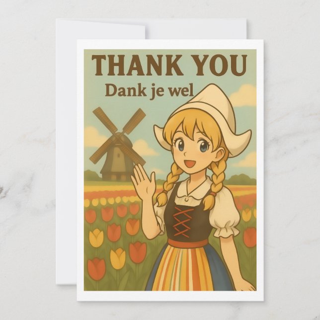 Carte De Remerciements Thank You Card - Dutch Girl in Tulip Field (Devant)