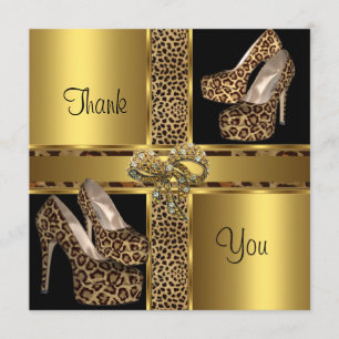 Carte De Remerciements Thank You Card Hi Heel Shoes Leopard Gold 2