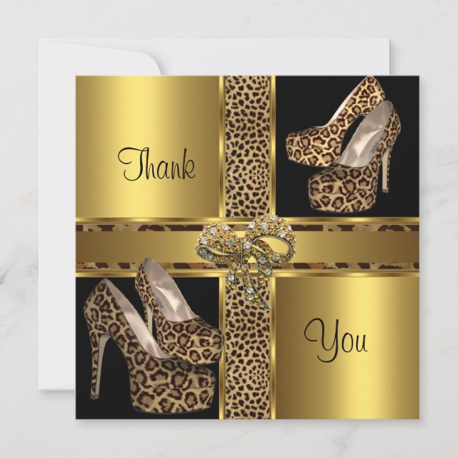 Carte De Remerciements Thank You Card Hi Heel Shoes Leopard Gold 2 (Devant)