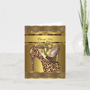 Carte De Remerciements Thank You Card Hi Heel Shoes Leopard Gold Bow