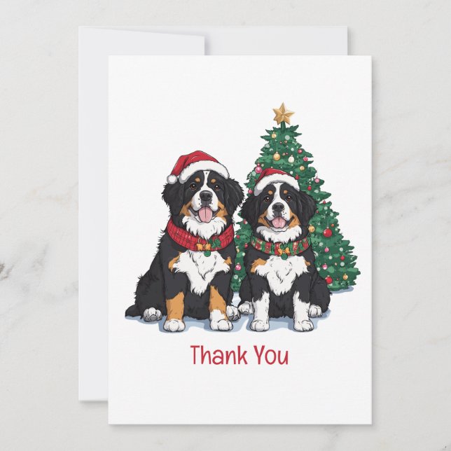 Carte De Remerciements Thank You Christmas Bernese Mountain Dogs (Devant)