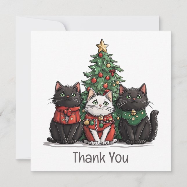 Carte De Remerciements Thank You Christmas Cats Holiday Tree (Devant)