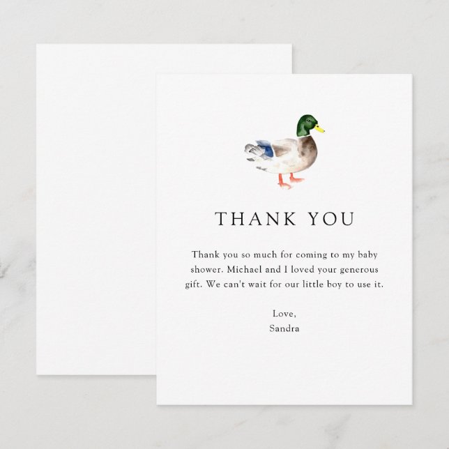 Carte De Remerciements Thank you Duck Baby Shower Elegant Simple Minimal (Devant / Derrière)