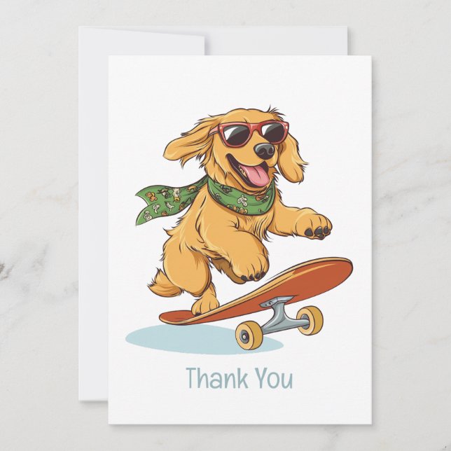 Carte De Remerciements Thank You Golden Retriever Dog Skateboarding (Devant)