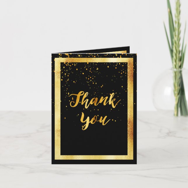 Carte De Remerciements Thank you photo card birthday black gold confeti (Devant)