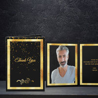 Thank you photo card birthday black gold confeti