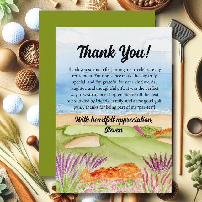 Carte De Remerciements Thank You Retirement Golf Course by the Beach (Créateur téléchargé)