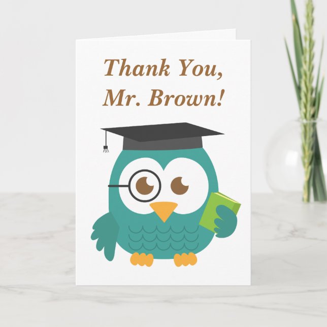 Carte De Remerciements Thank You, Teacher Appreciation, Teacher Owl (Devant)