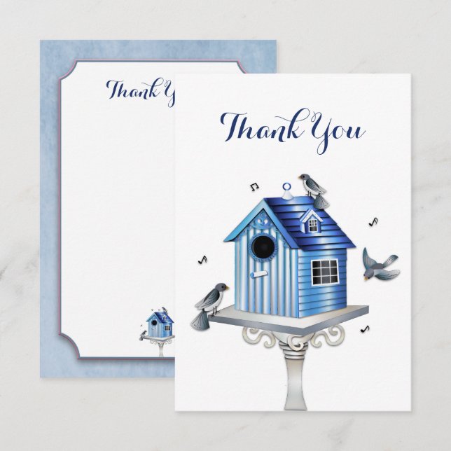 Carte De Remerciements Thank You Victorian Birdhouse Songbirds (Devant / Derrière)